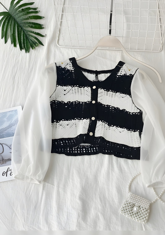The 'Monochrome Mesh' Crocheted Cardigan Top