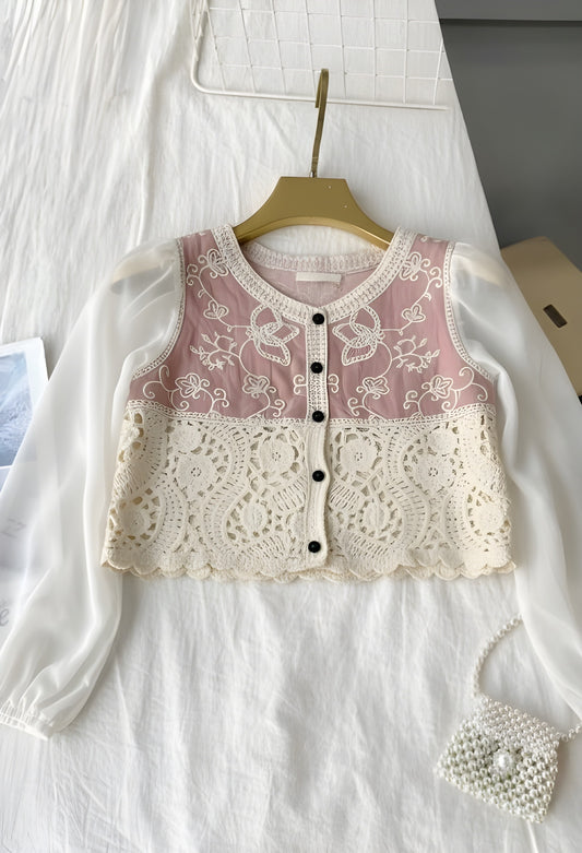The 'Vintage Rose' Embroidered Crochet Cardigan Top