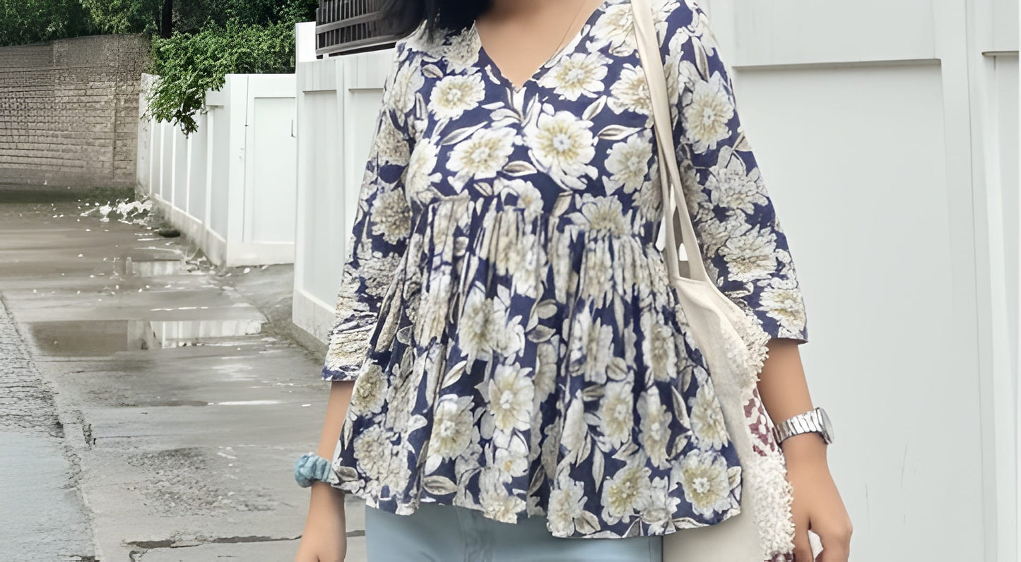The 'Meadow Bloom' Floral Peplum Short Kurti