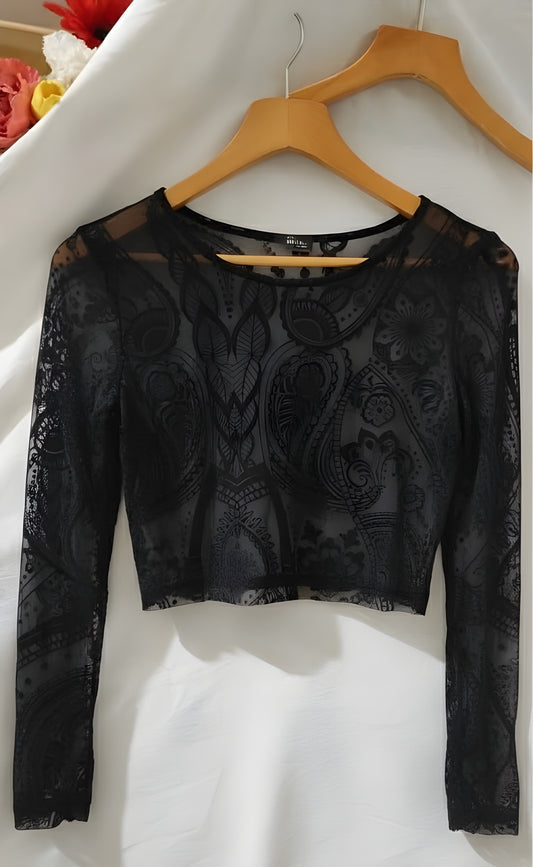 The "Paisley Noir" Mesh Crop Top