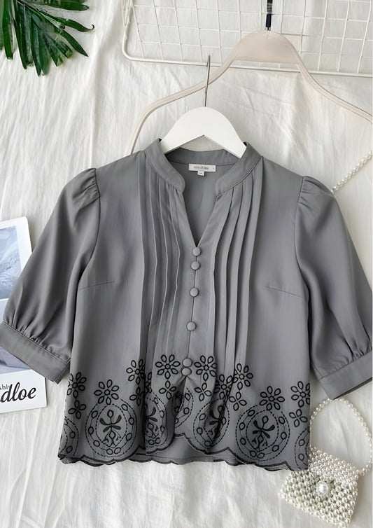 The 'Refined Bloom' Embroidered Pintuck Blouse