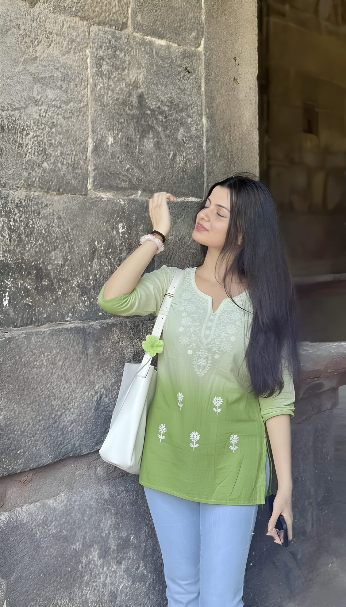 The 'Spring Meadow' Green Ombre Tunic Short Kurti