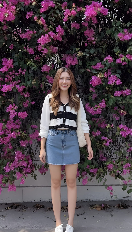 The 'Monochrome Mesh' Crocheted Cardigan Top