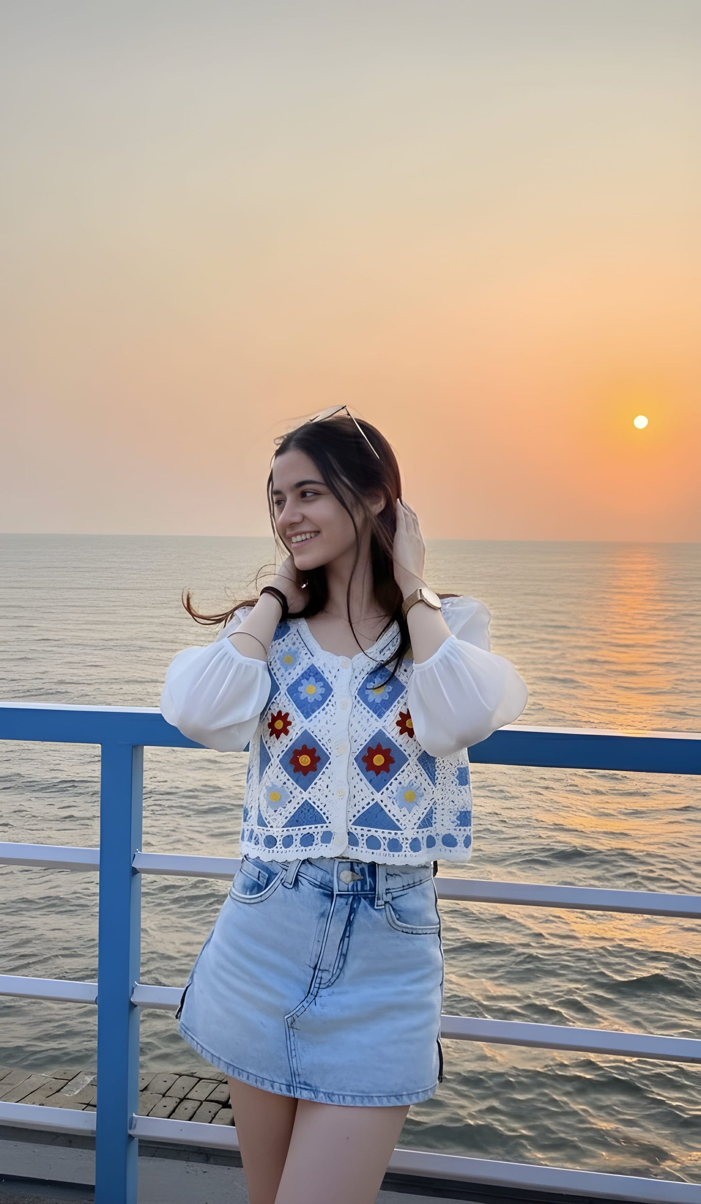 The 'Ocean Sunset' Floral Crochet Vest & Blouse Set