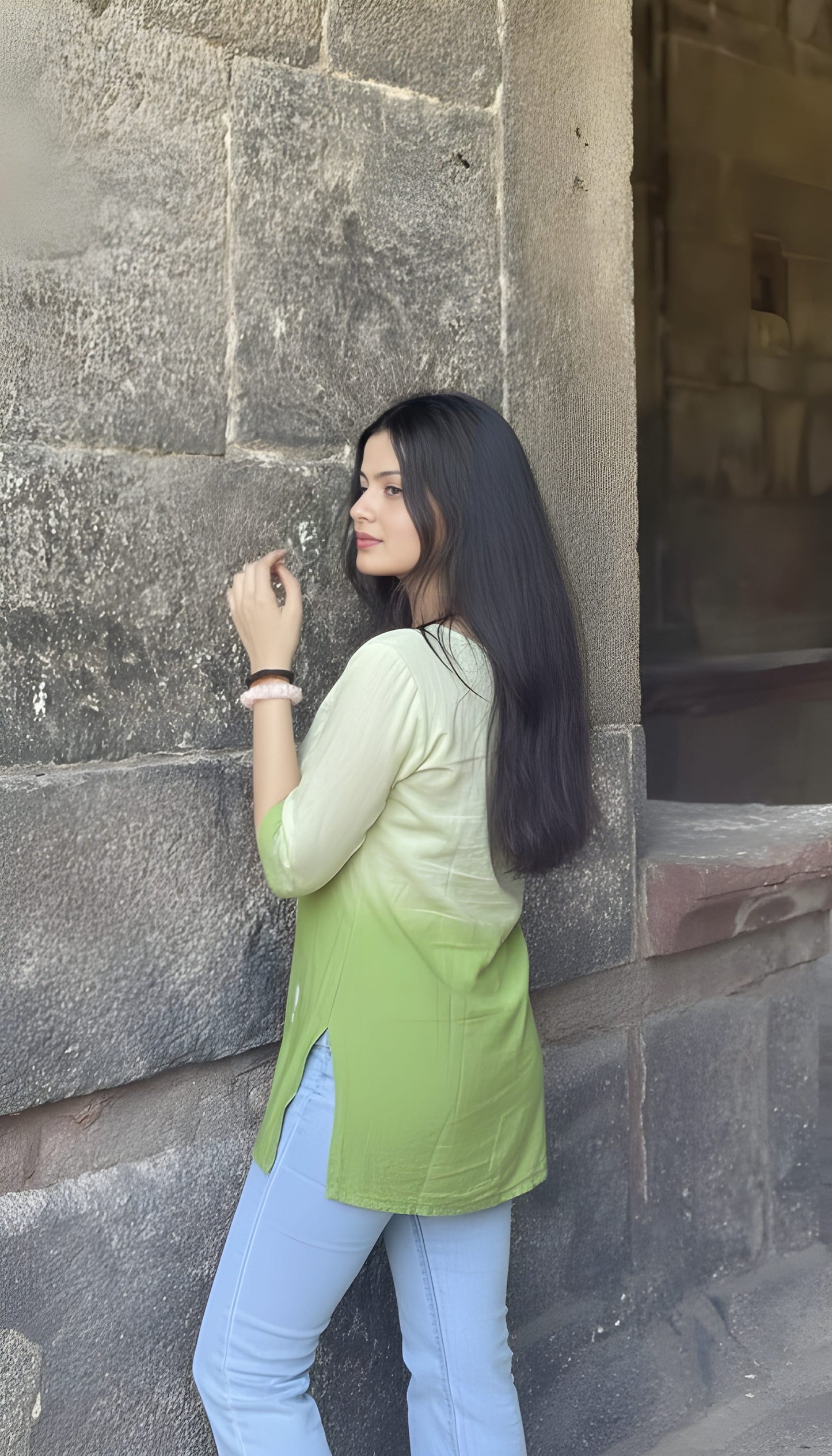 The 'Spring Meadow' Green Ombre Tunic Short Kurti