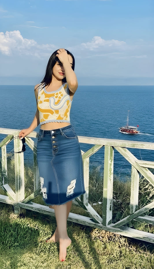 The 'Mediterranean Sunset' Crochet Cutout Top