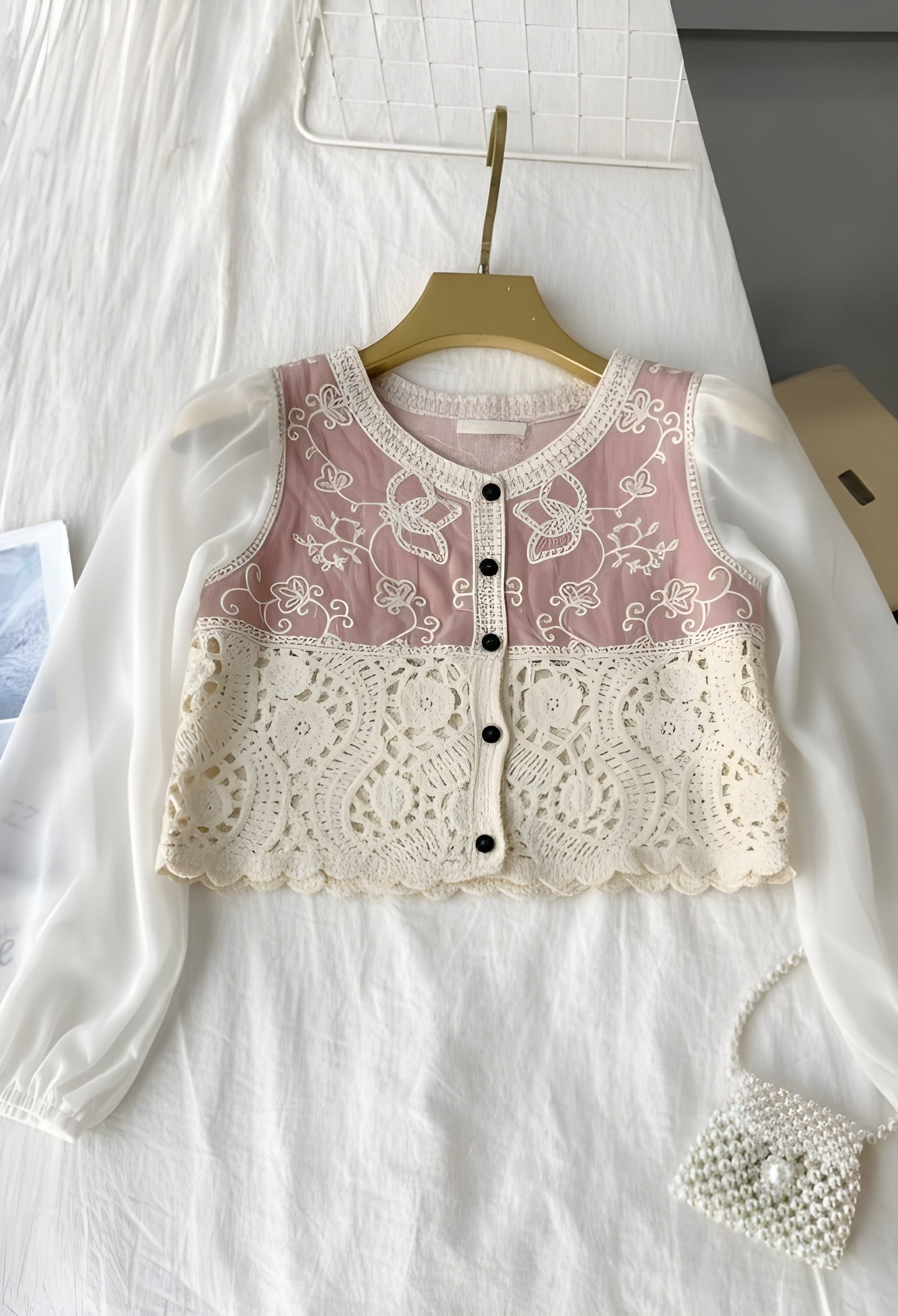 The 'Vintage Rose' Embroidered Crochet Cardigan Top