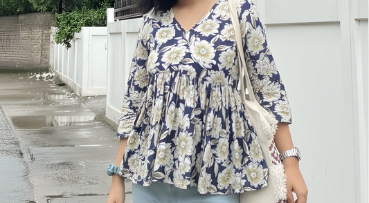 The 'Meadow Bloom' Floral Peplum Short Kurti