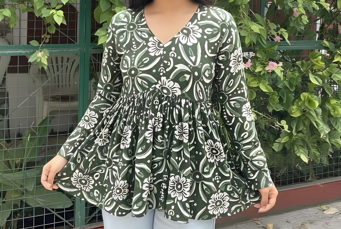 The "Forest Bloom" Printed Peplum Short Kurti