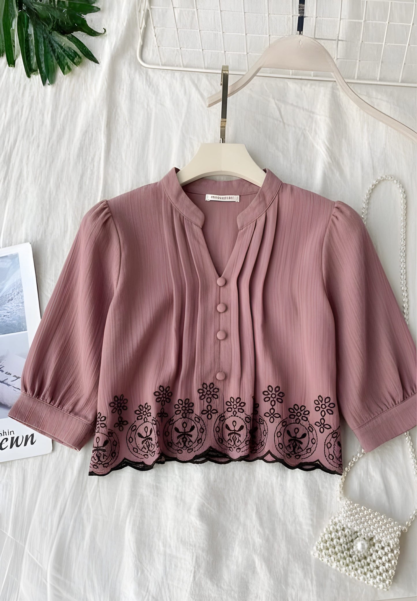 The Charming Mauve Embroidered Blouse