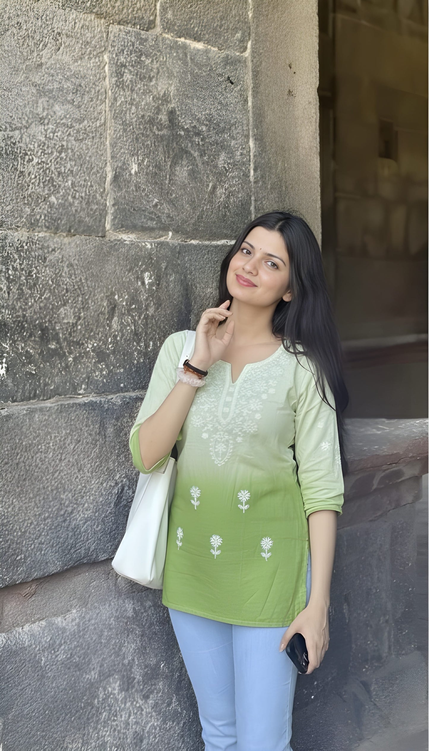 The 'Spring Meadow' Green Ombre Tunic Short Kurti