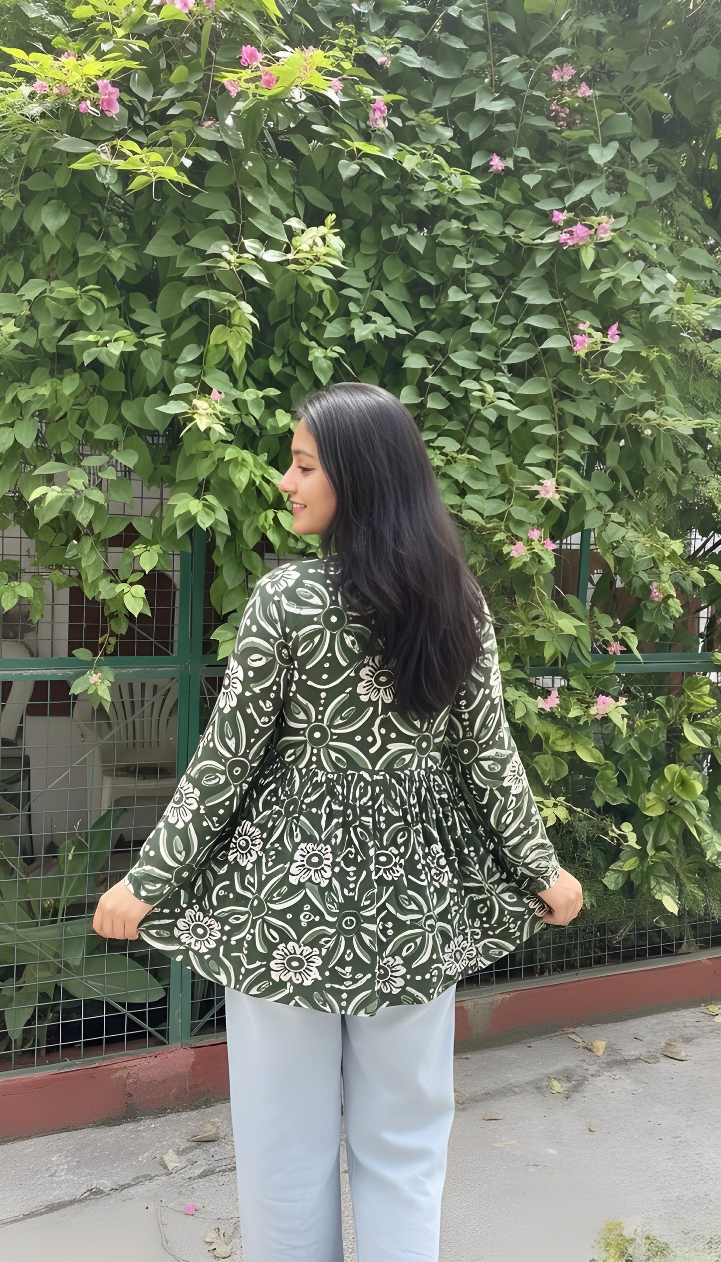 The "Forest Bloom" Printed Peplum Short Kurti