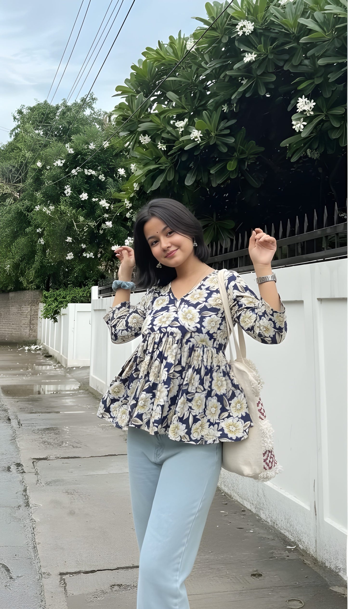 The 'Meadow Bloom' Floral Peplum Short Kurti