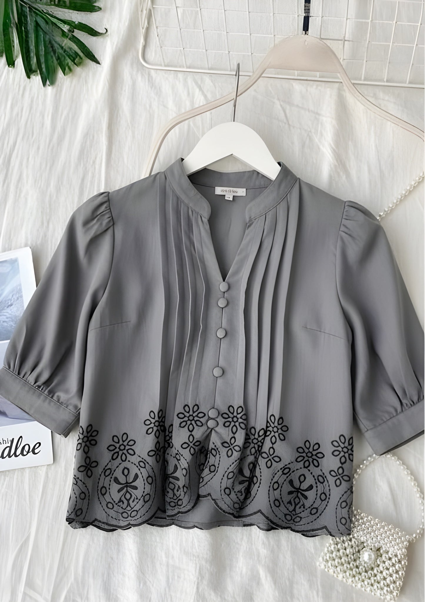 The 'Refined Bloom' Embroidered Pintuck Blouse