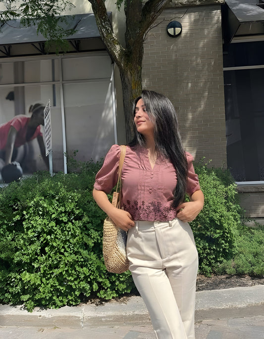 The Charming Mauve Embroidered Blouse