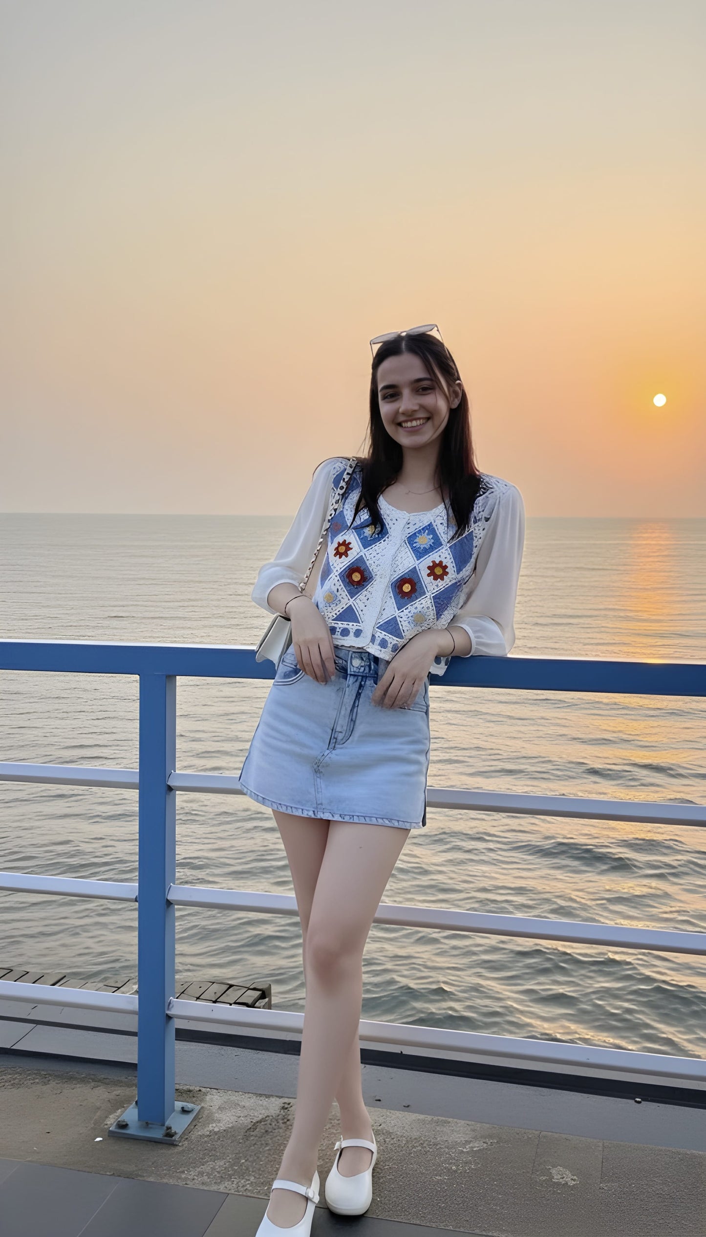 The 'Ocean Sunset' Floral Crochet Vest & Blouse Set