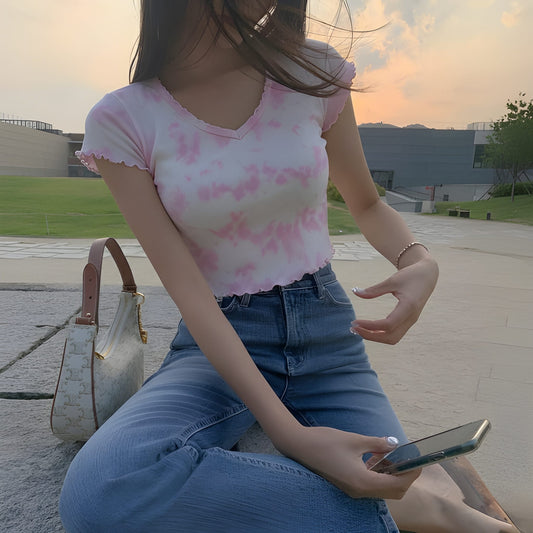 The 'Cotton Candy' Tie-Dye Ribbed Crop Top