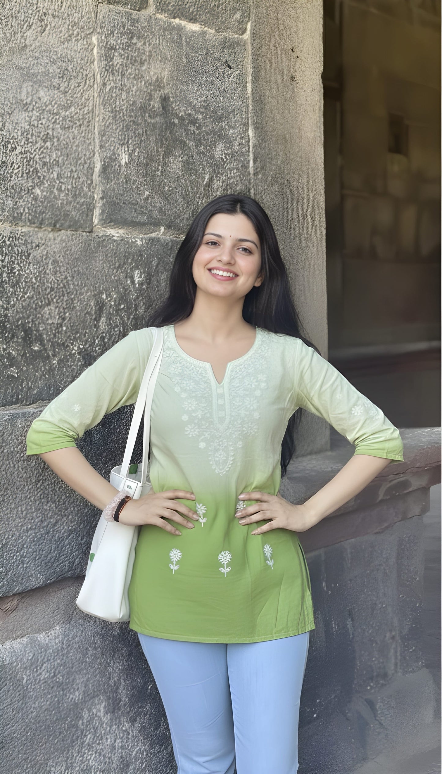 The 'Spring Meadow' Green Ombre Tunic Short Kurti