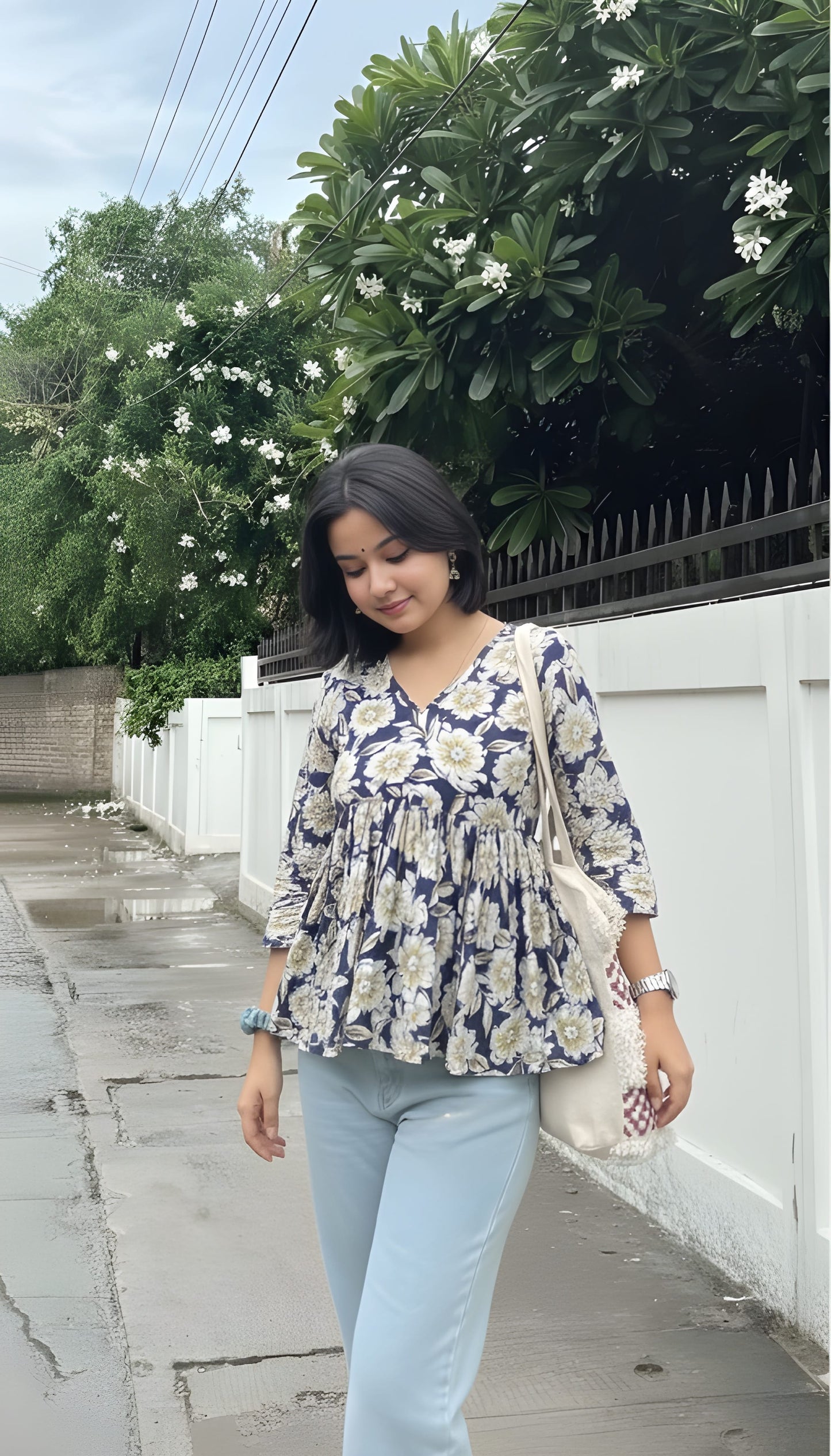 The 'Meadow Bloom' Floral Peplum Short Kurti