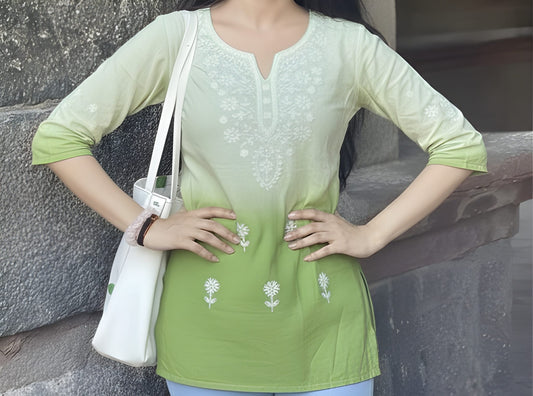 The 'Spring Meadow' Green Ombre Tunic Short Kurti