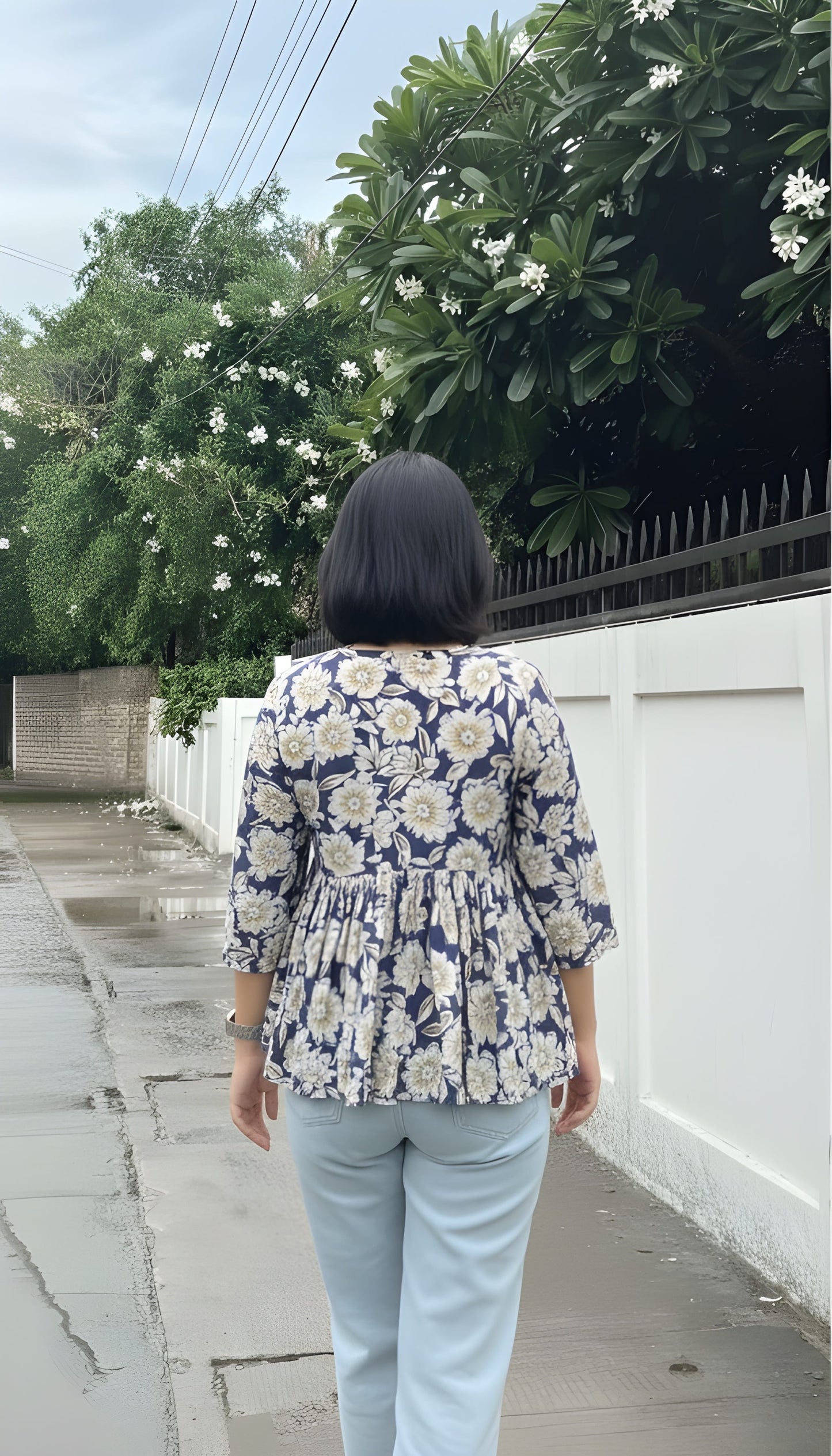 The 'Meadow Bloom' Floral Peplum Short Kurti