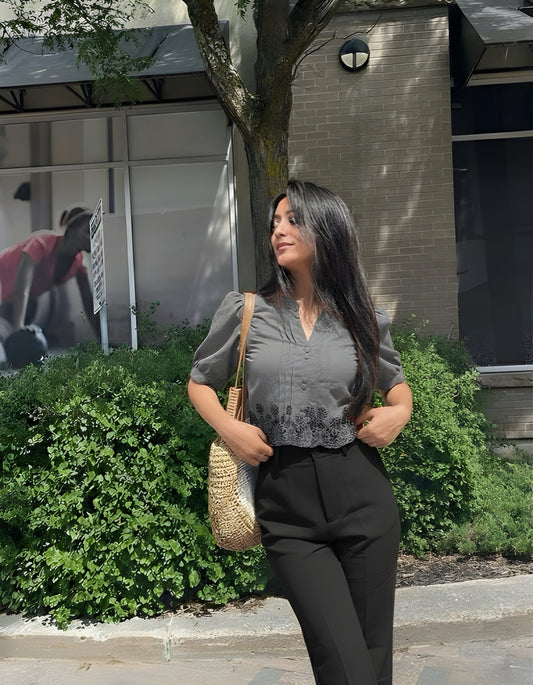 The 'Refined Bloom' Embroidered Pintuck Blouse